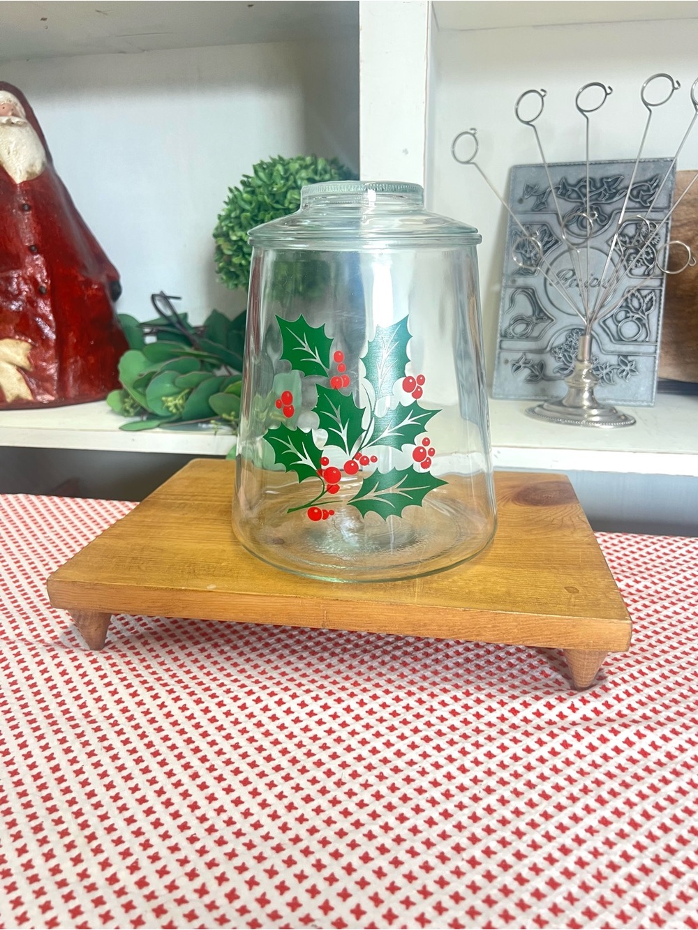 Vintage Bartlett collins cookie jar Holly berries glass Christmas